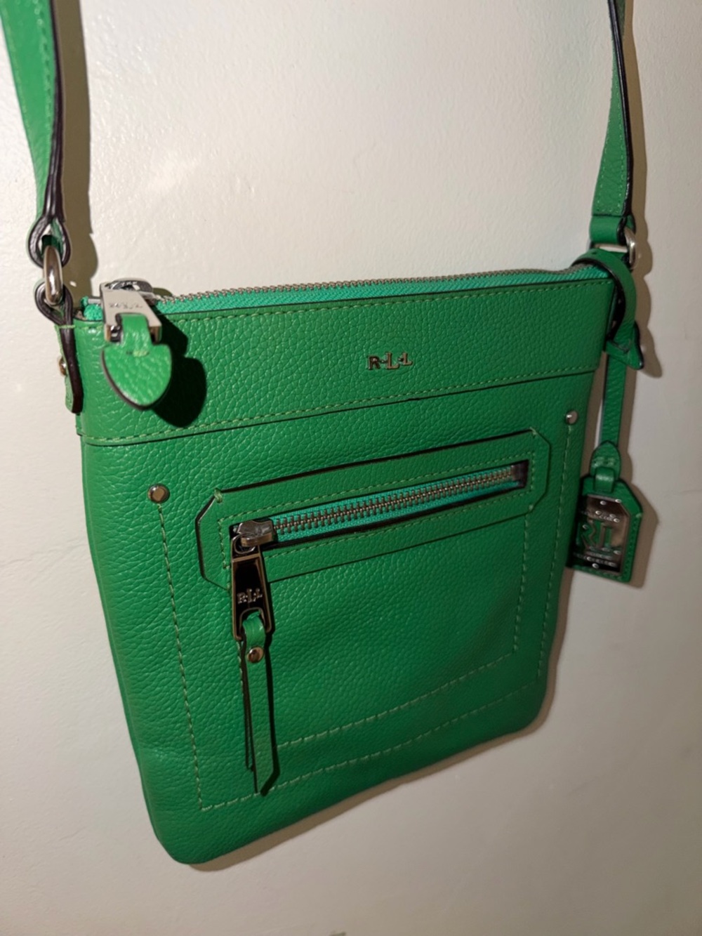 Ralph Lauren Vibrant Green Pebbled Leather Crossbody
